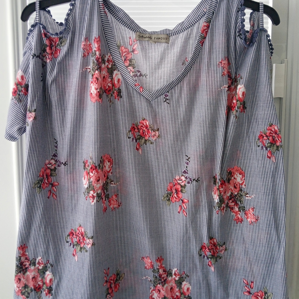 Women's Floral Striped Top - Blue and Pink